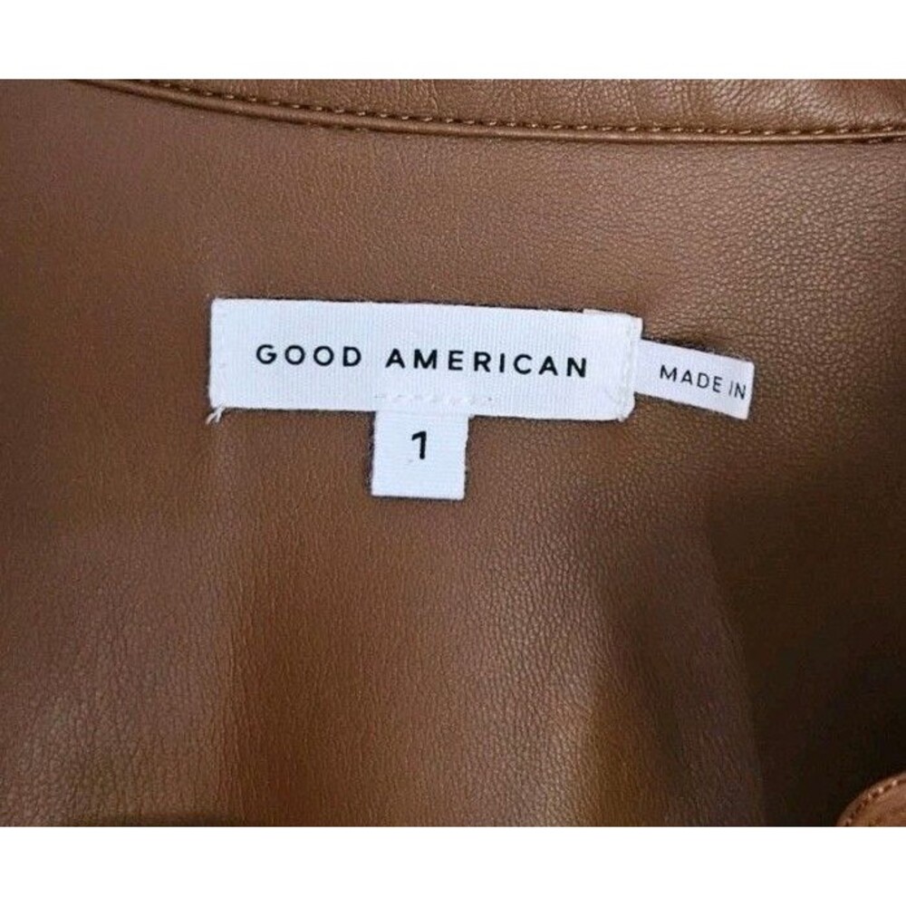 Good American Better Than Leather Button-Up Shirt Jacket Size L Brown Faux Soft - Picture 8 of 11